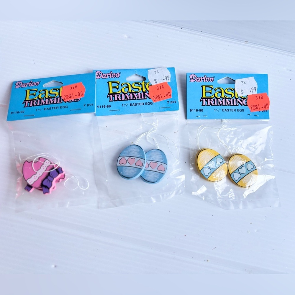 Vintage Darice Pink Wooden Easter Egg Ornaments Set